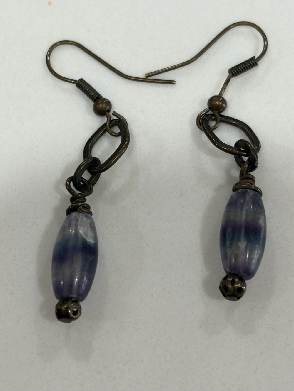 Handmade Purple Fluorite Bead Drop Earrings